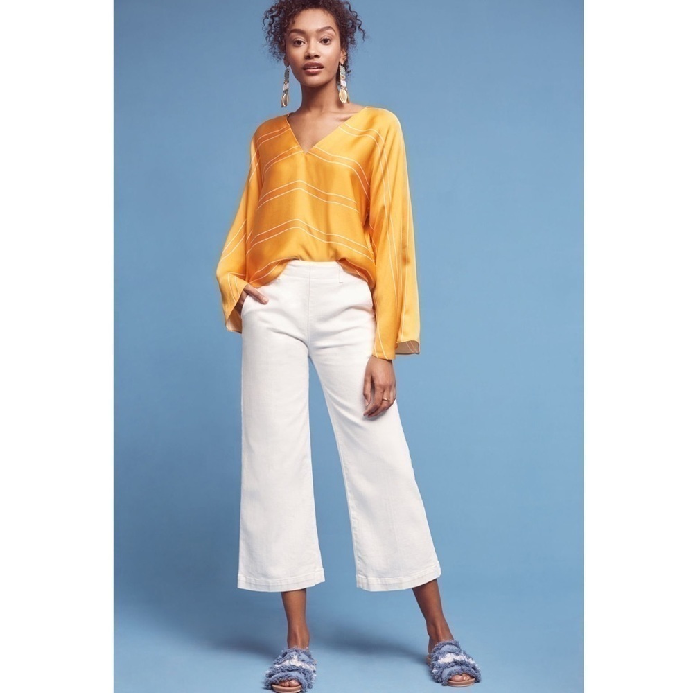 Anthropologie AG Juliette Mid-Rise Trouser Jeans Nautical Wide Leg Crop 25 White
